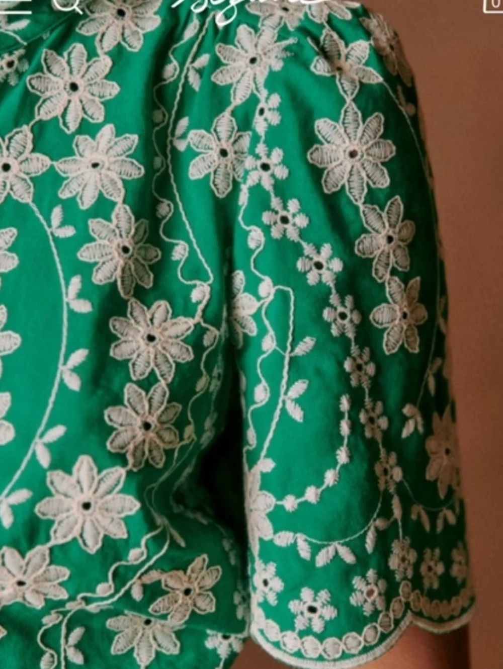 Sezane Dahlia green short-sleeve blouse - Picture 7 of 11